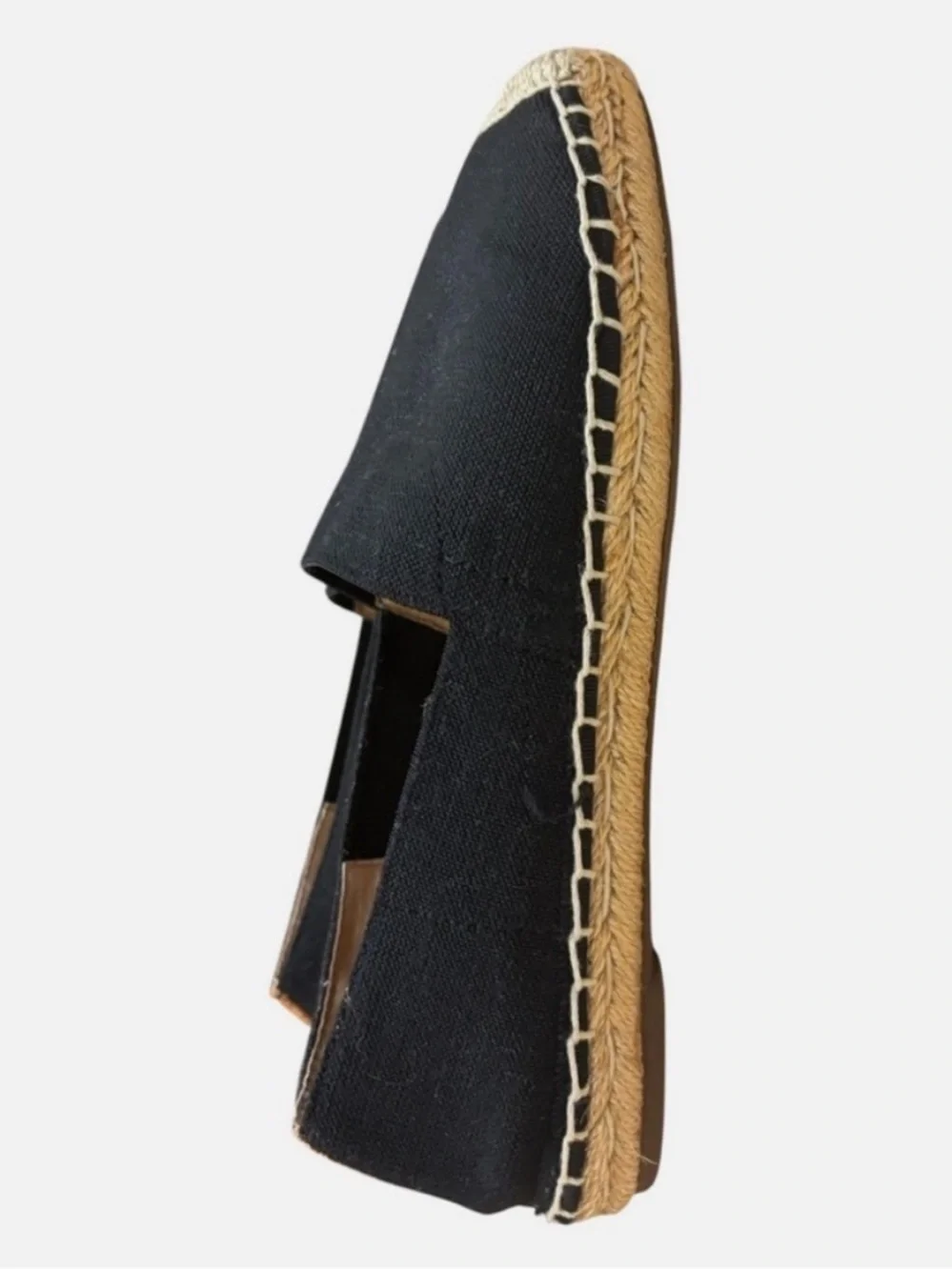 Vionic Valeri Slip On Shoes 7 Black Tan Canvas Espadrilles Flat Loafers